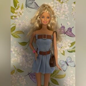 Barbie Doll in Blue Dress with Brown Belt